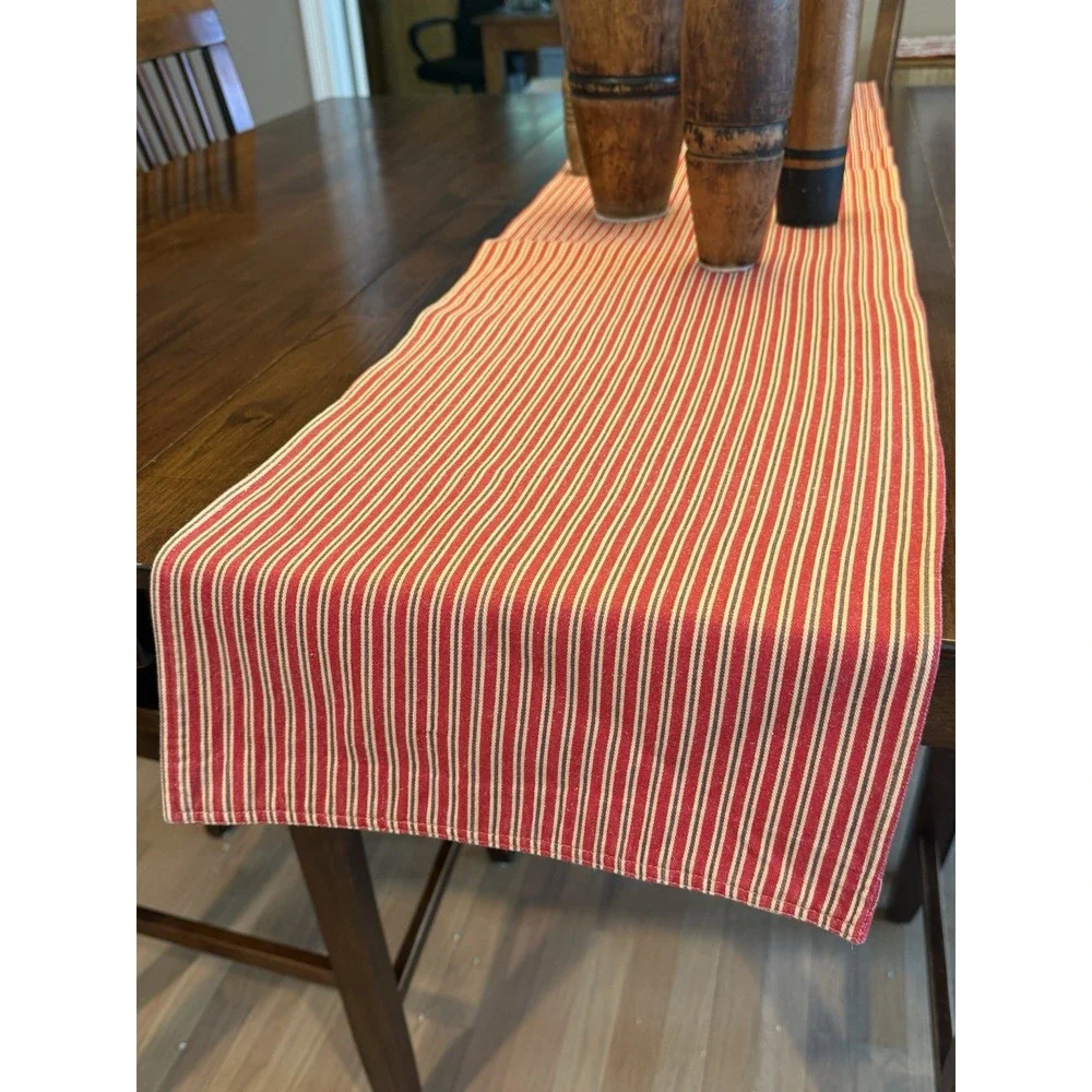 Reversable Farmhouse Rustic Table Runner with 2 Different Patterns 65 x 14 EUC